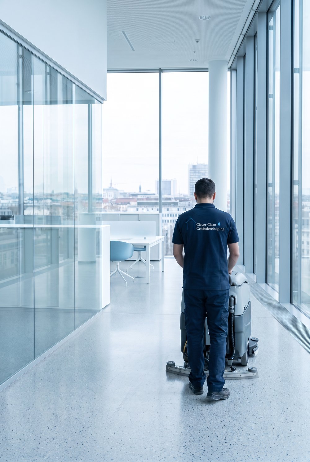Clever-Clean Mitarbeiter bei der Büroreinigung in München